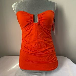 Calvin Klein Hardware Convertible Tankini Top Orange Size L